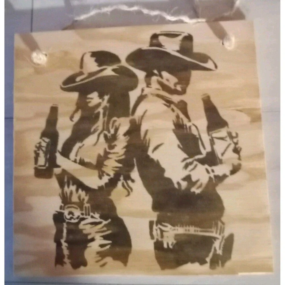 Handmade Cowboy & Cowgirl Home Decor Wood Burnished 12 X 12